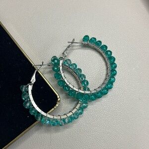 Blue Crystal Beaded Hoop Earrings